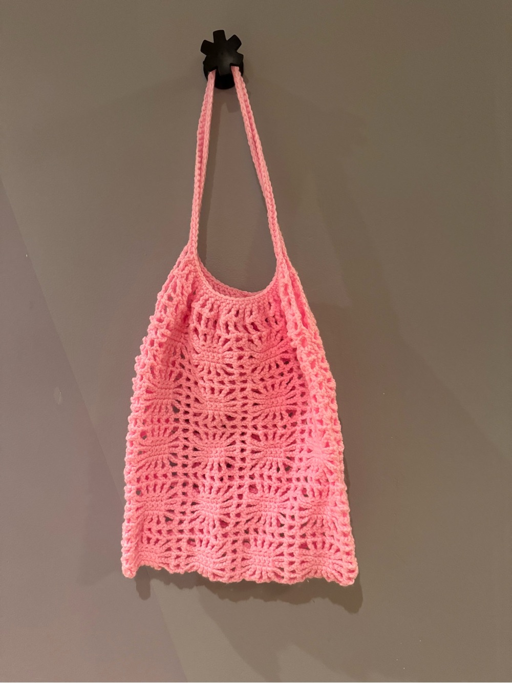 Pink Crochet Openwork Tote Bag